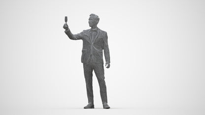 3D human model man formal cycling, photogrammetry scanned person for archviz, wireframe back view