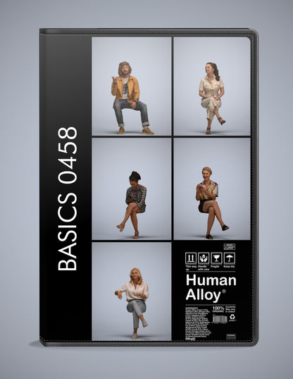 photogrammetry 3D people sitting collection, 5 realistic human models archviz FBX