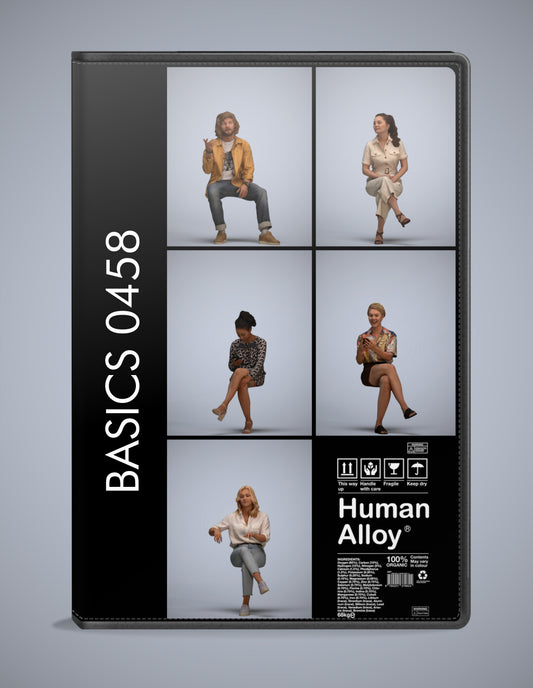 photogrammetry 3D people sitting collection, 5 realistic human models archviz FBX