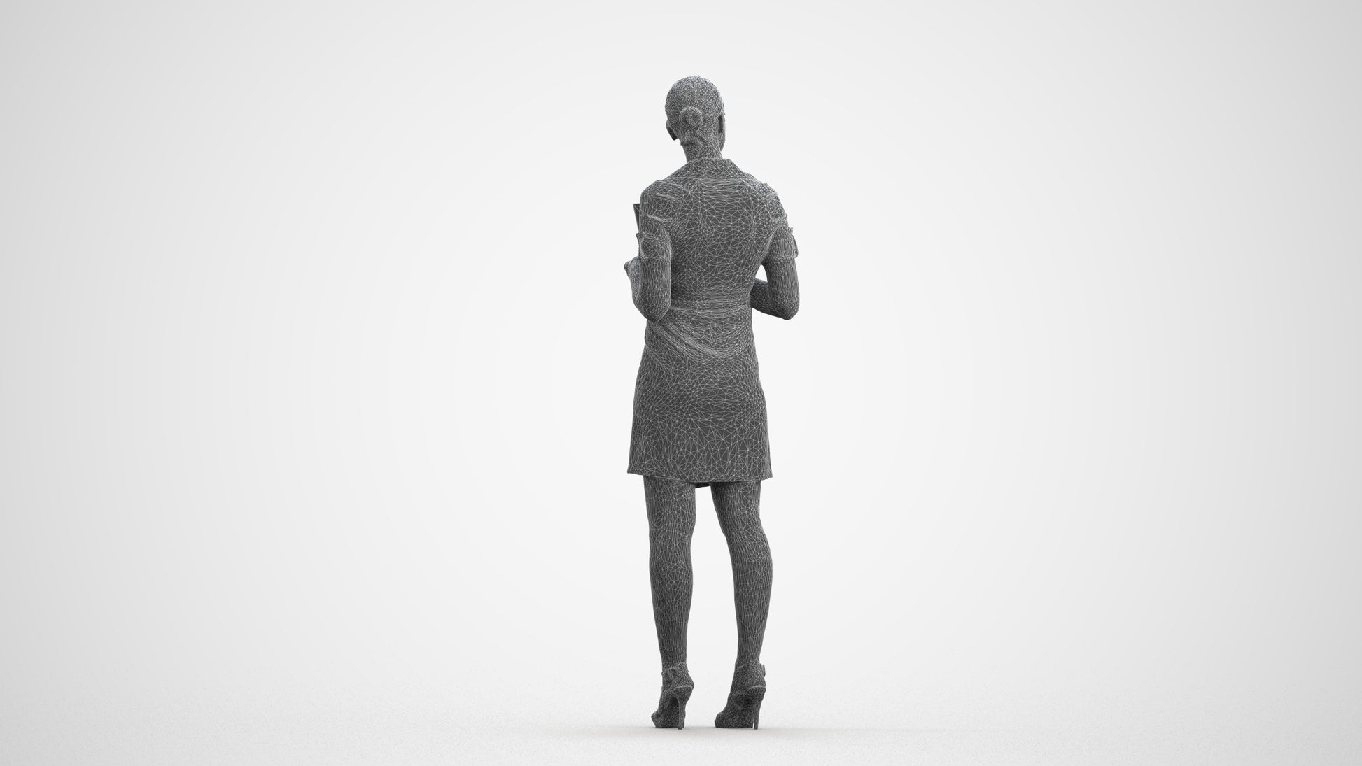 3D people model woman business standing, scanned human for 3ds Max rendering, wireframe front view