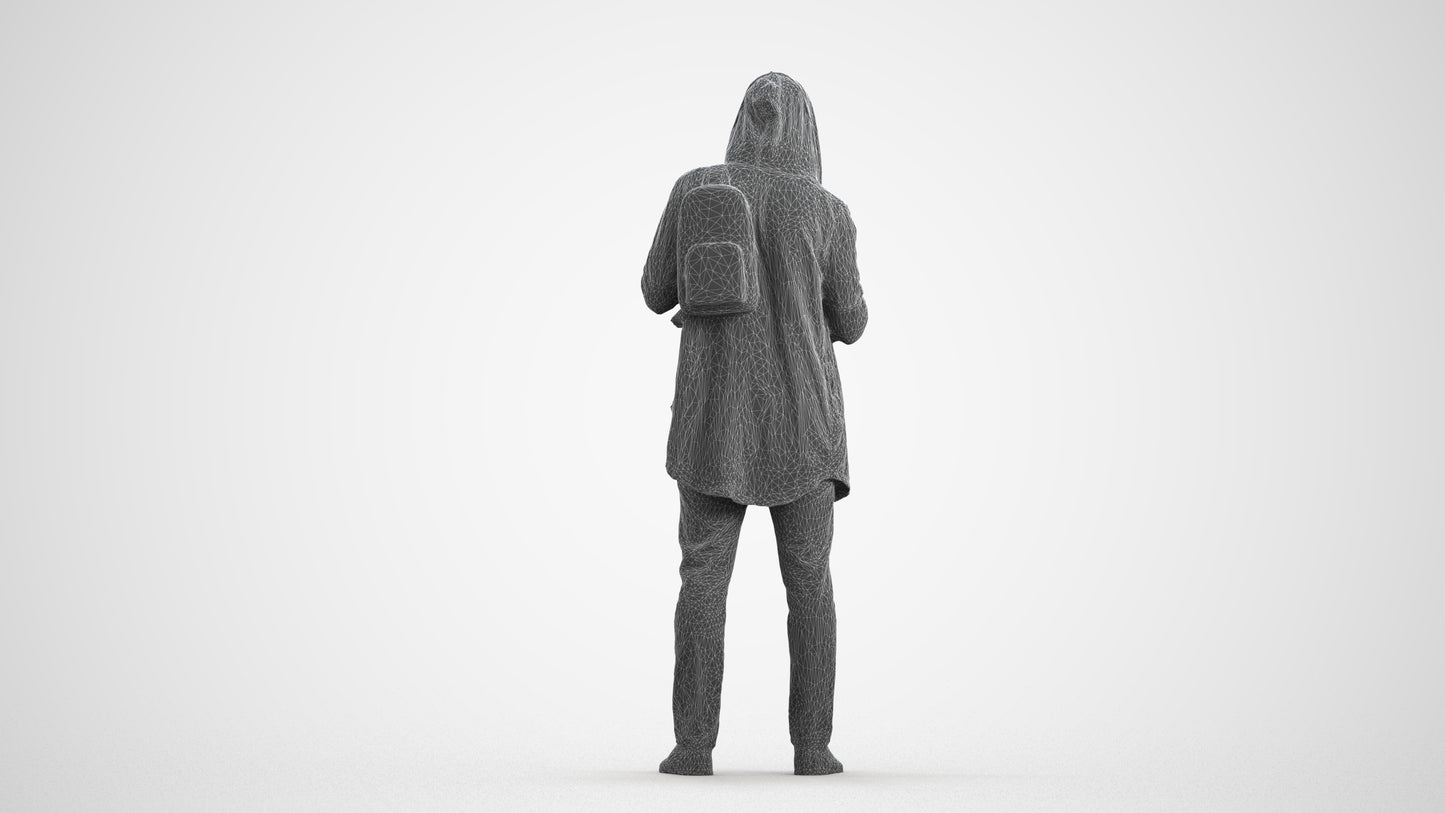 realistic 3D man casual standing, scanned archviz people for Blender and 3ds Max, wireframe front view