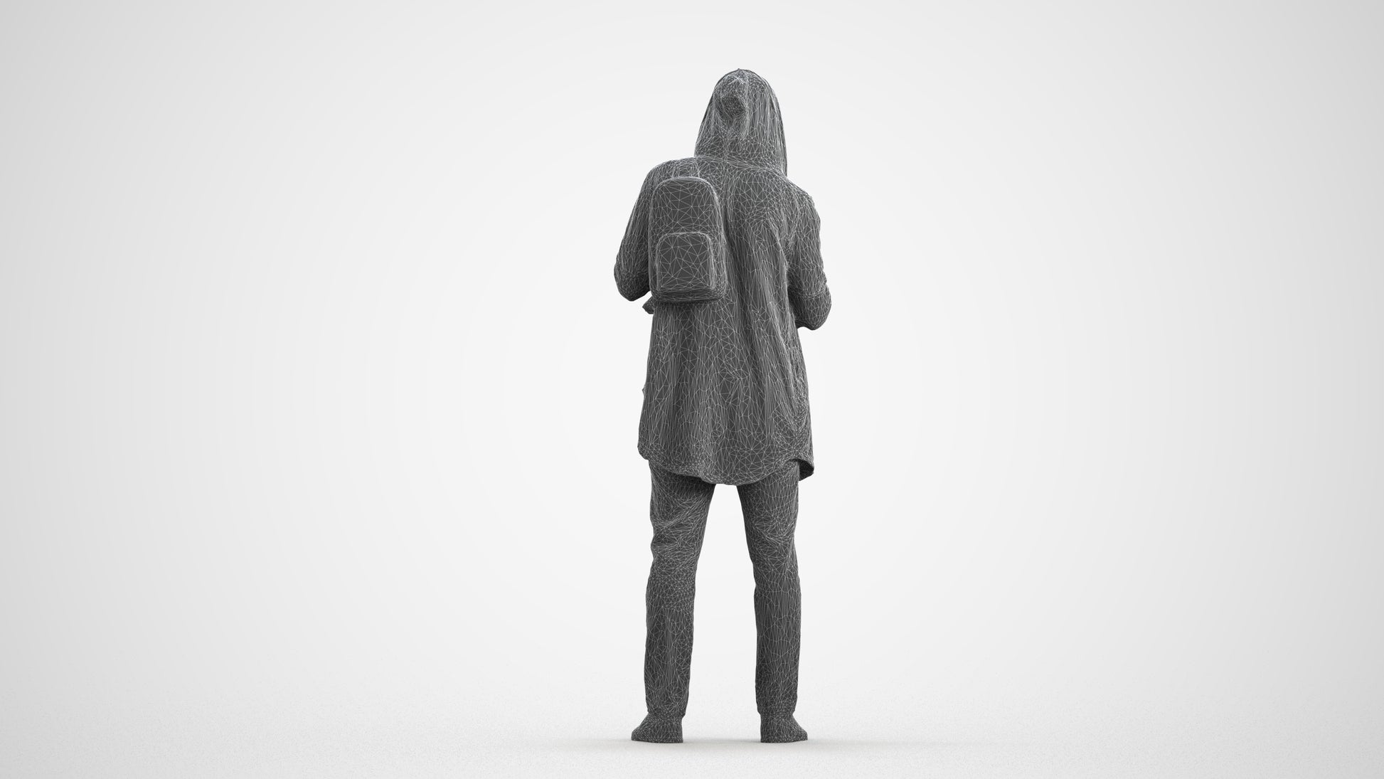 realistic 3D man casual standing, scanned archviz people for Blender and 3ds Max, wireframe front view