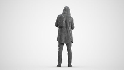 realistic 3D man casual standing, scanned archviz people for Blender and 3ds Max, wireframe front view