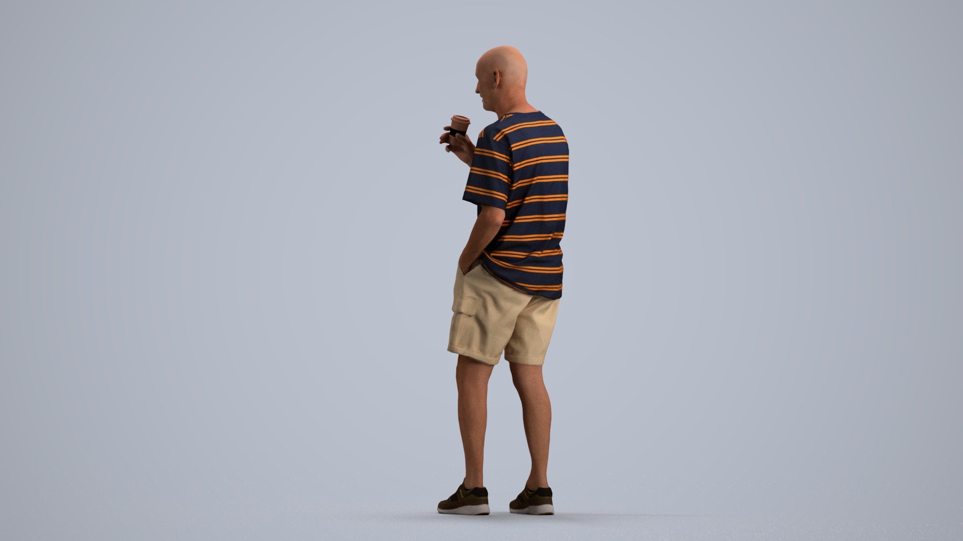 3D human model senior man casual standing, photogrammetry scanned person for archviz, front view render