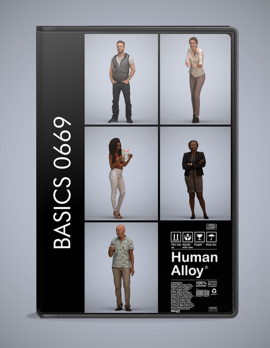 realistic 3D people standing set, 5 render-ready models for V-Ray and Corona