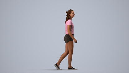 photogrammetry 3D girl casual standing, realistic human model archviz FBX, side view render