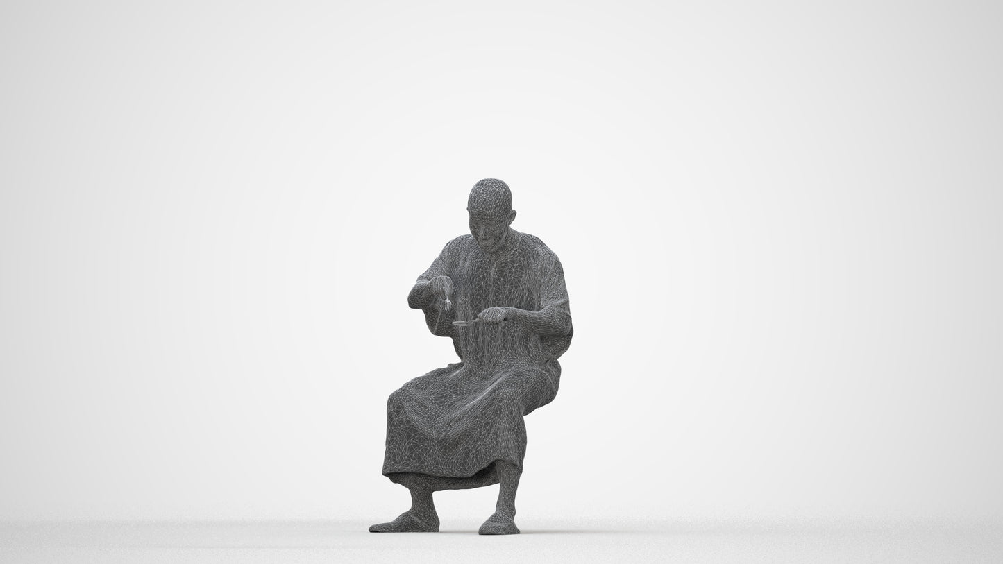 realistic 3D man sitting, scanned archviz people for Blender and 3ds Max, wireframe back view