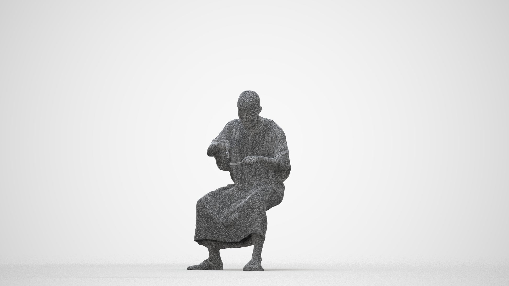 realistic 3D man sitting, scanned archviz people for Blender and 3ds Max, wireframe back view