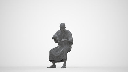 realistic 3D man sitting, scanned archviz people for Blender and 3ds Max, wireframe back view