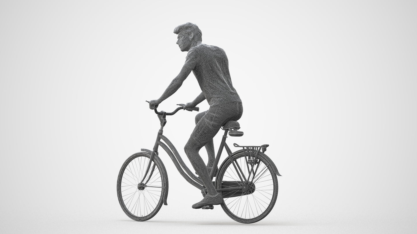 realistic 3D man casual cycling, scanned archviz people for Blender and 3ds Max, square thumbnail