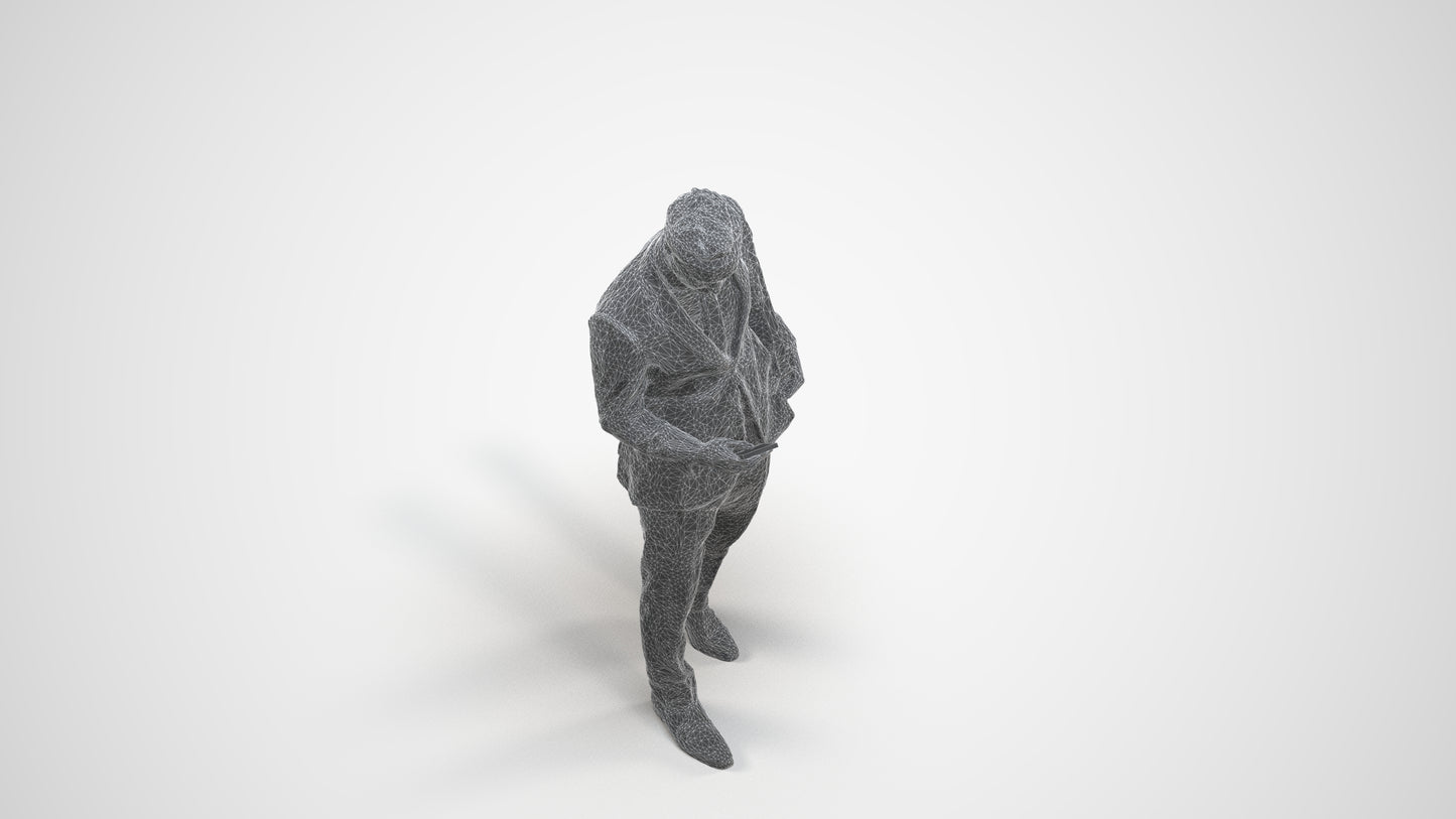 3D scanned man business formal, photorealistic archviz people for Enscape and SketchUp, wireframe three-quarter view