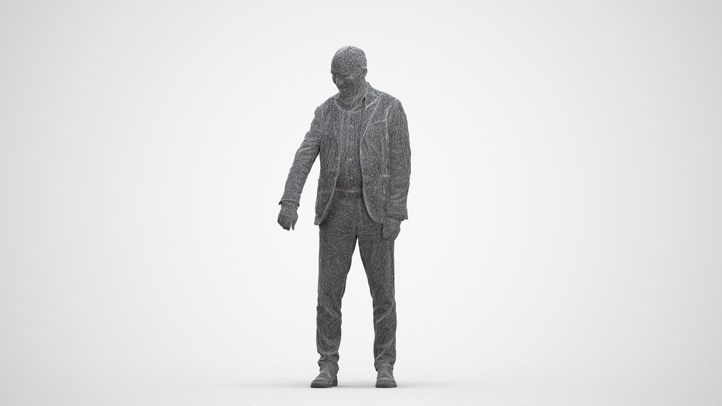 photogrammetry 3D senior man casual standing, realistic human model archviz FBX, three-quarter front view render
