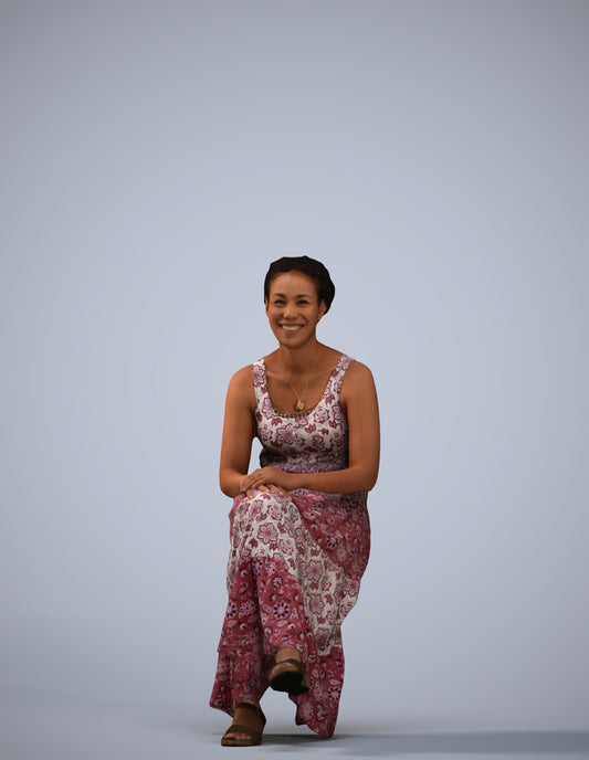 realistic 3D human woman casual sitting, archviz people FBX OBJ for Blender