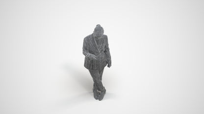 realistic 3D woman business standing, scanned archviz people for Blender and 3ds Max, wireframe three-quarter view
