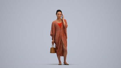 3D human model woman standing, photogrammetry scanned person for archviz, standing pose render