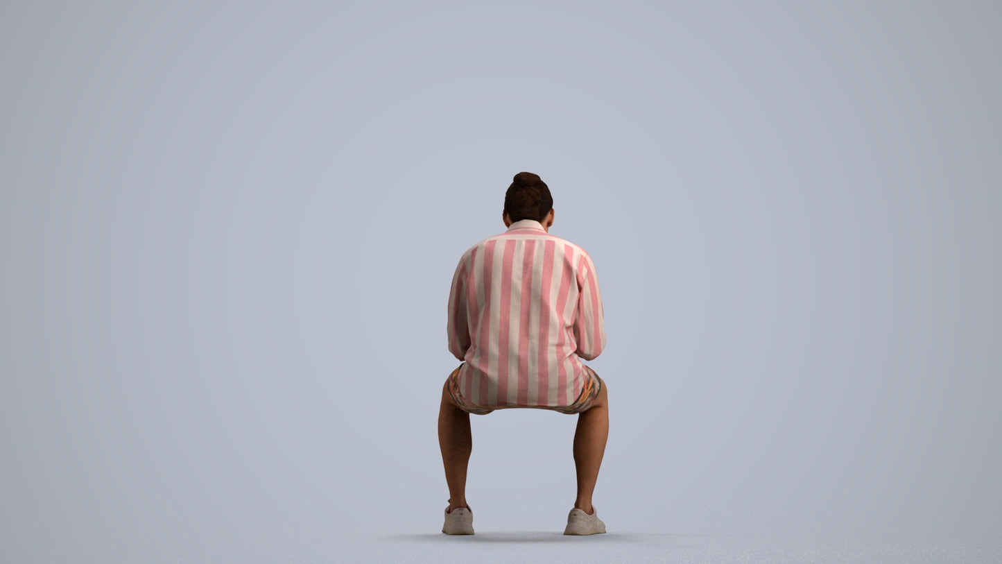 photogrammetry 3D man casual sitting, realistic human model archviz FBX, front view render