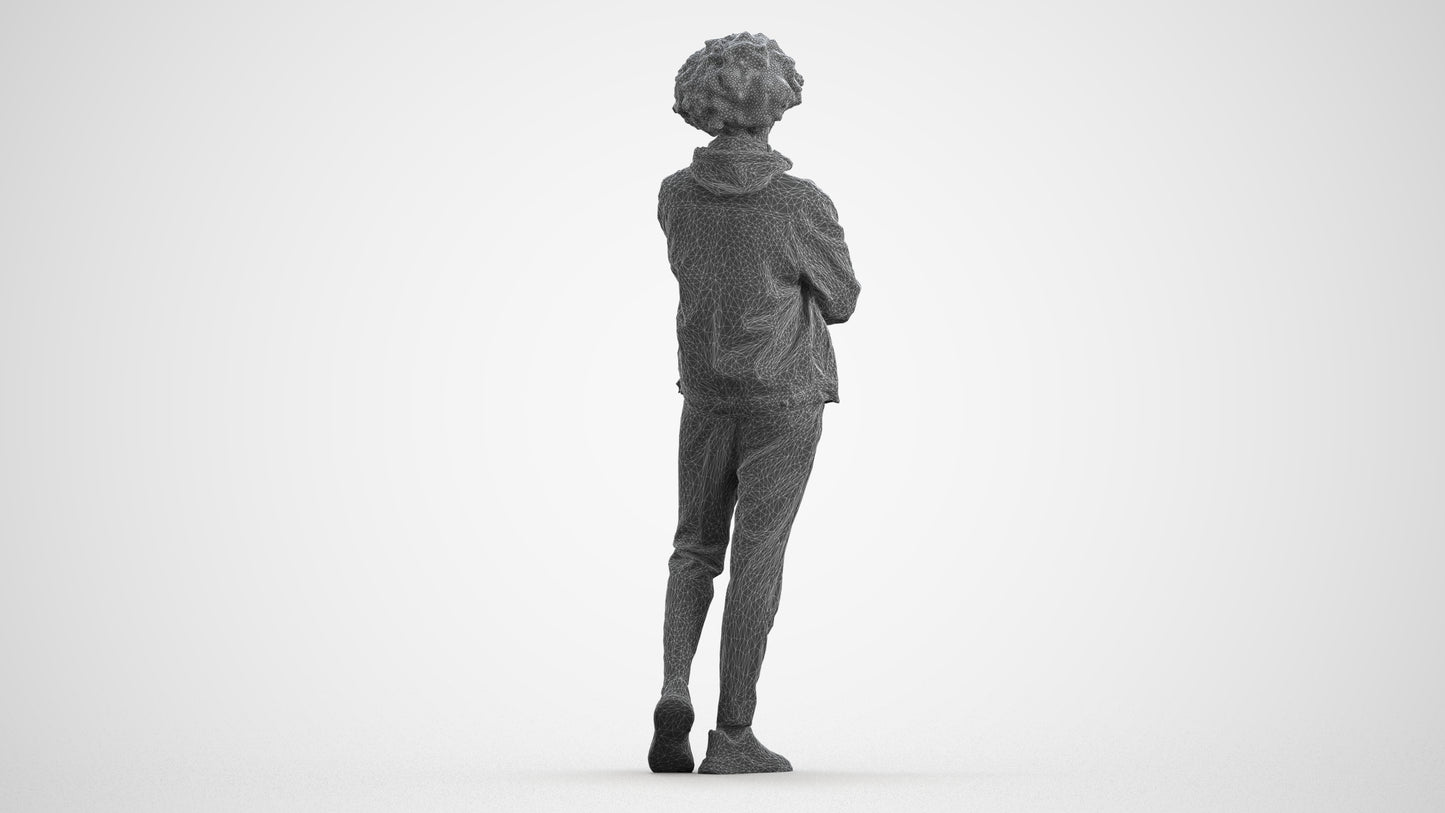 scanned 3D man casual standing, photogrammetry people for Enscape and V-Ray, wireframe front view