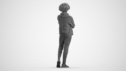 scanned 3D man casual standing, photogrammetry people for Enscape and V-Ray, wireframe front view