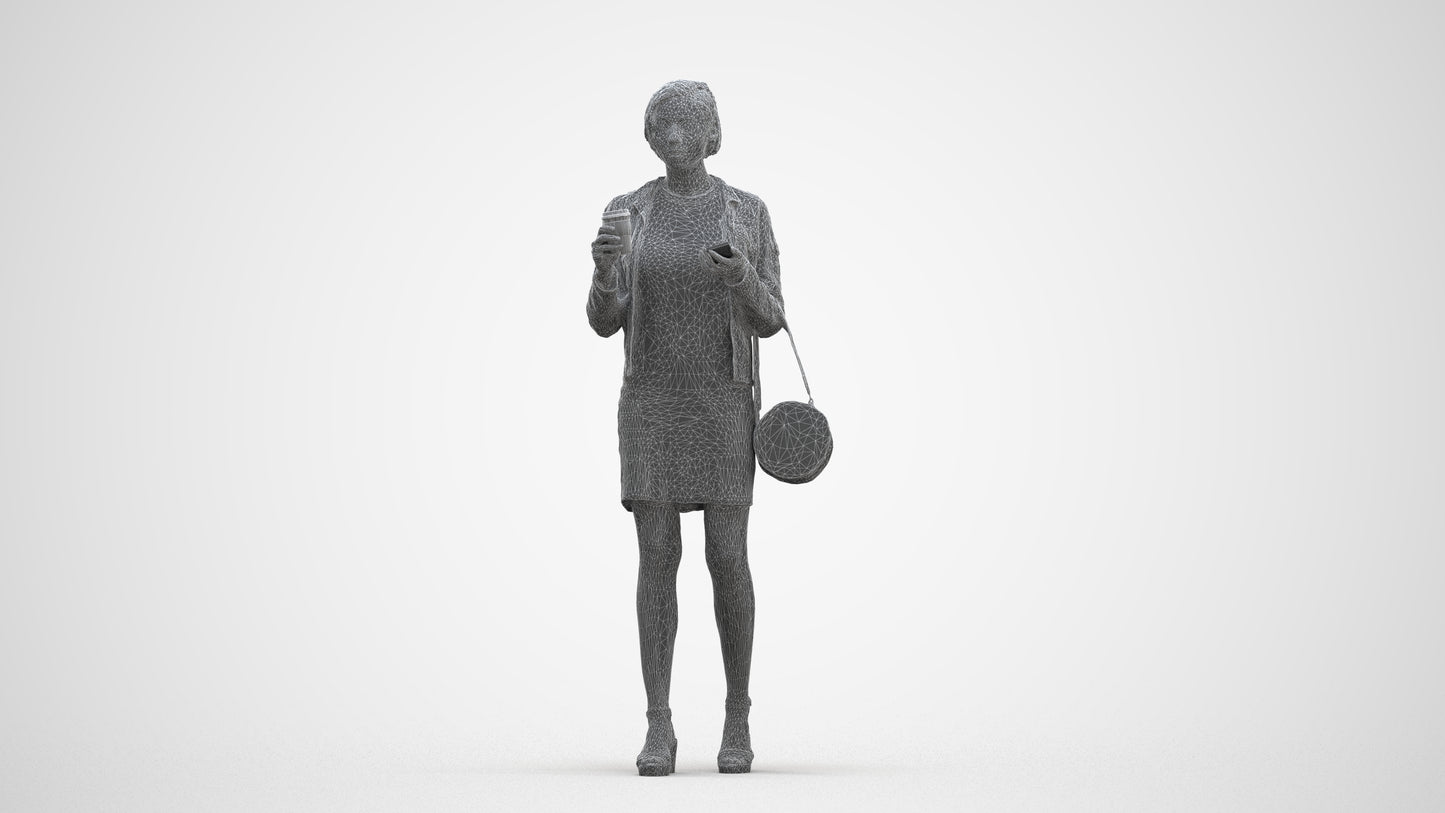 realistic 3D human woman casual standing, archviz people FBX OBJ for Blender, three-quarter front view render