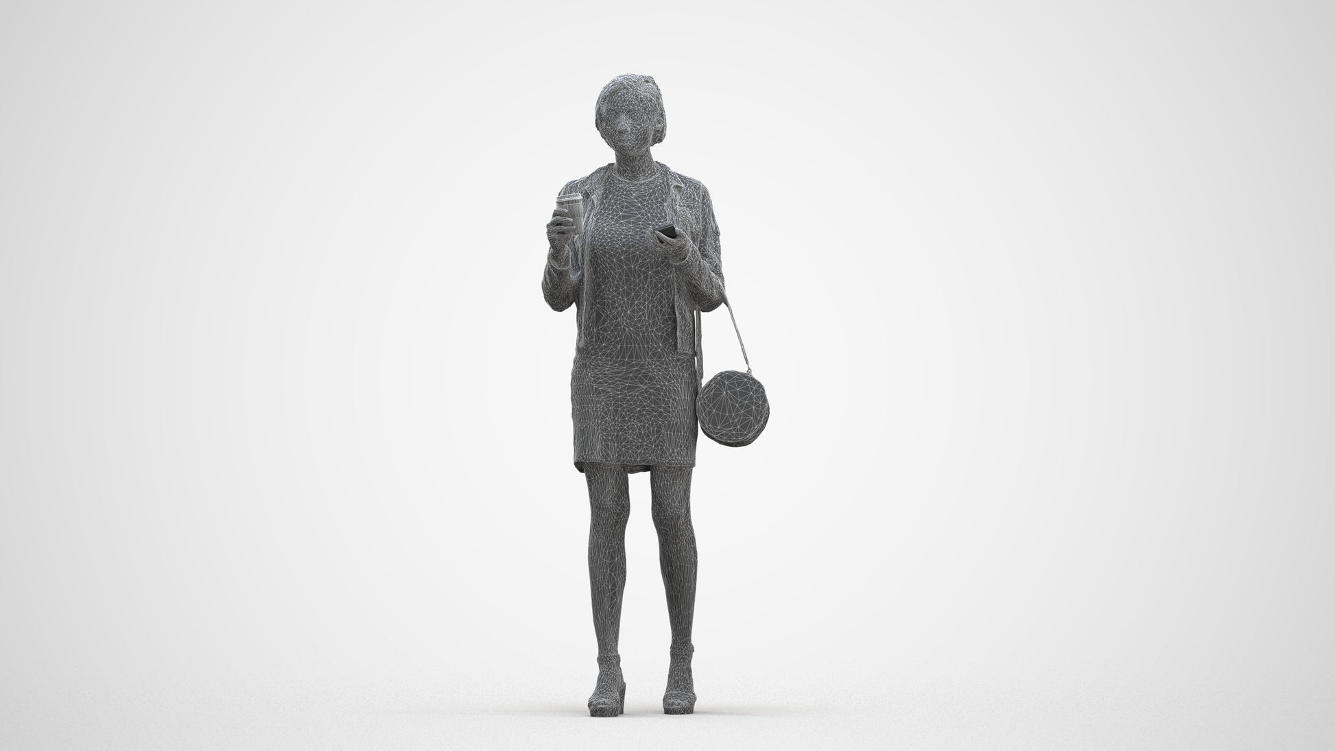 realistic 3D human woman casual standing, archviz people FBX OBJ for Blender, three-quarter front view render