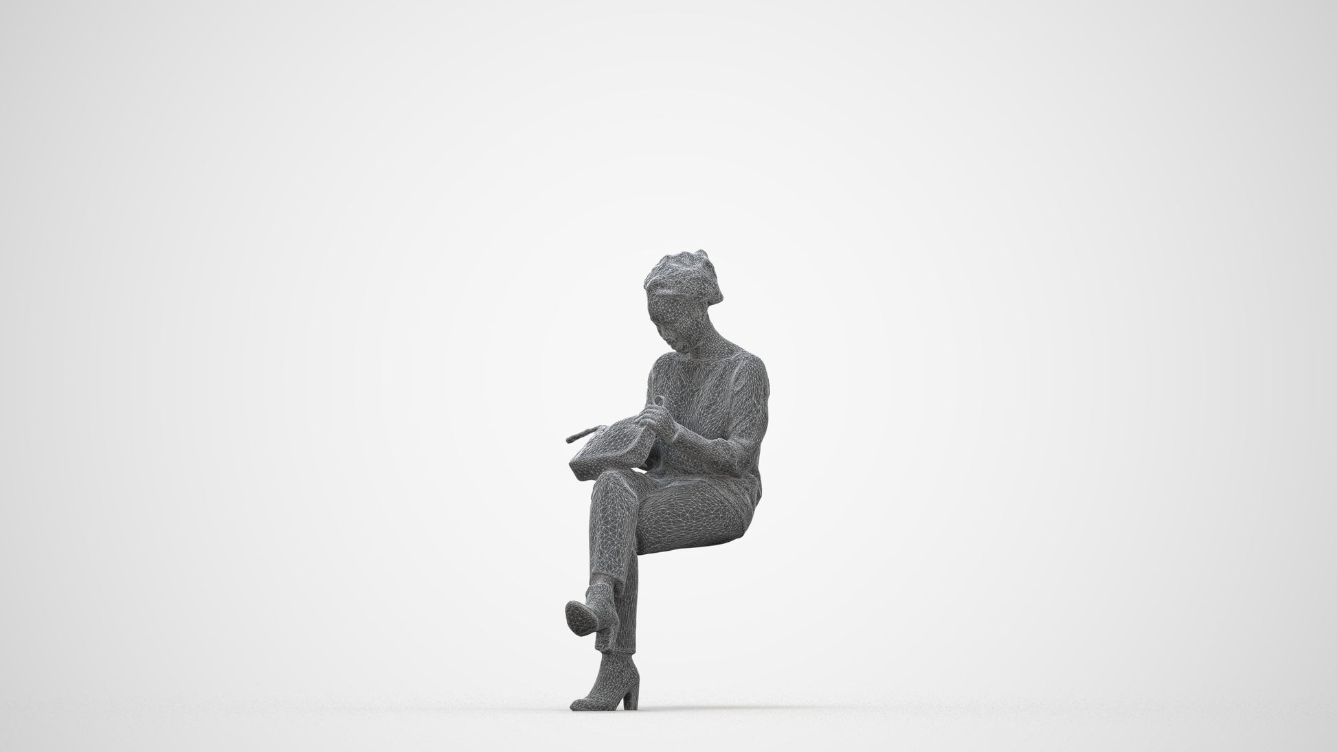 scanned 3D woman casual kids, photogrammetry people for Enscape and V-Ray, wireframe back view