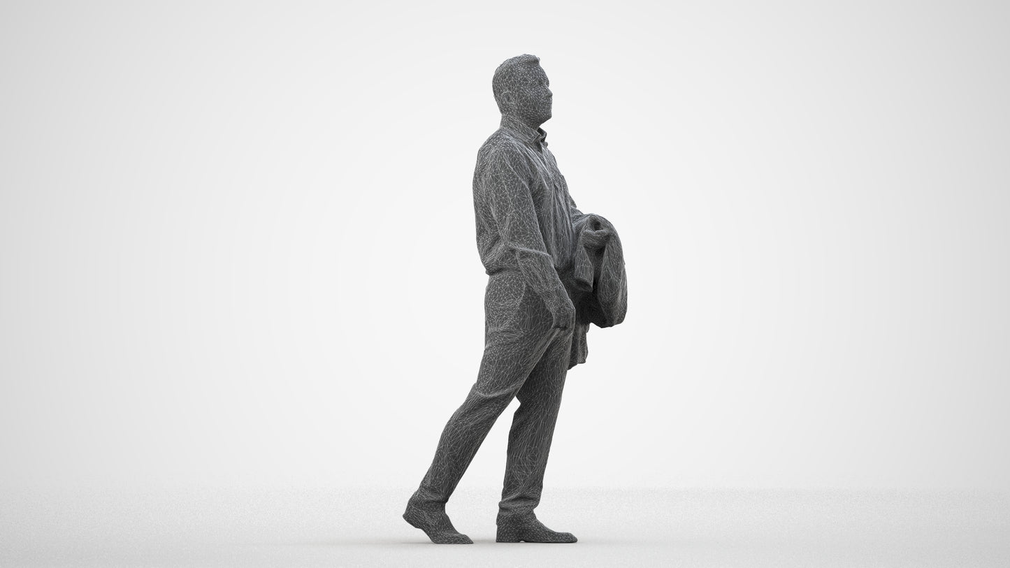 realistic 3D man business, scanned archviz people for Blender and 3ds Max, wireframe side view