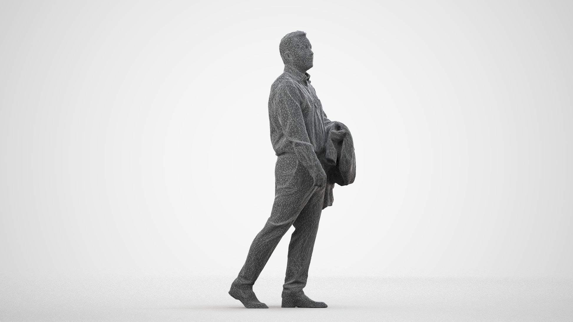 realistic 3D man business, scanned archviz people for Blender and 3ds Max, wireframe side view