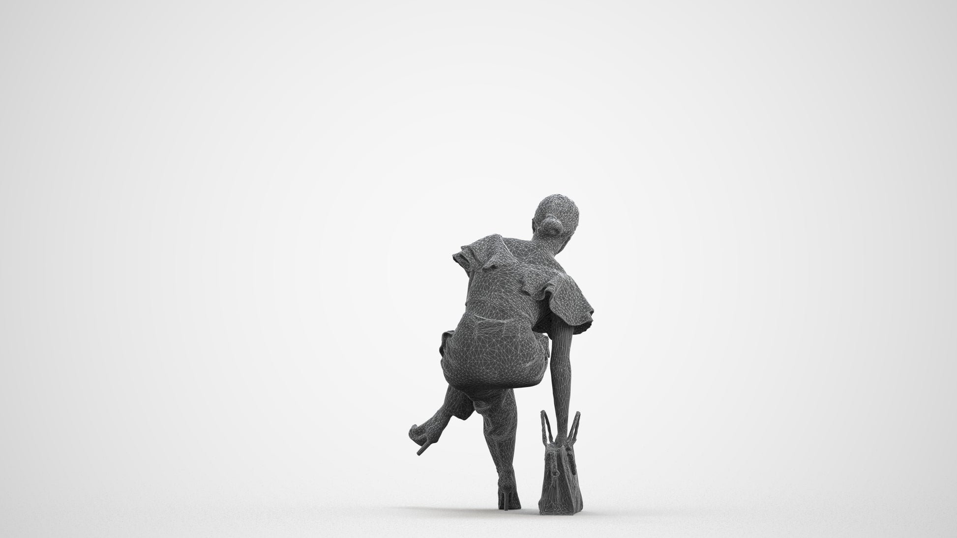 realistic 3D human woman casual sitting, archviz people FBX OBJ for Blender, wireframe front view