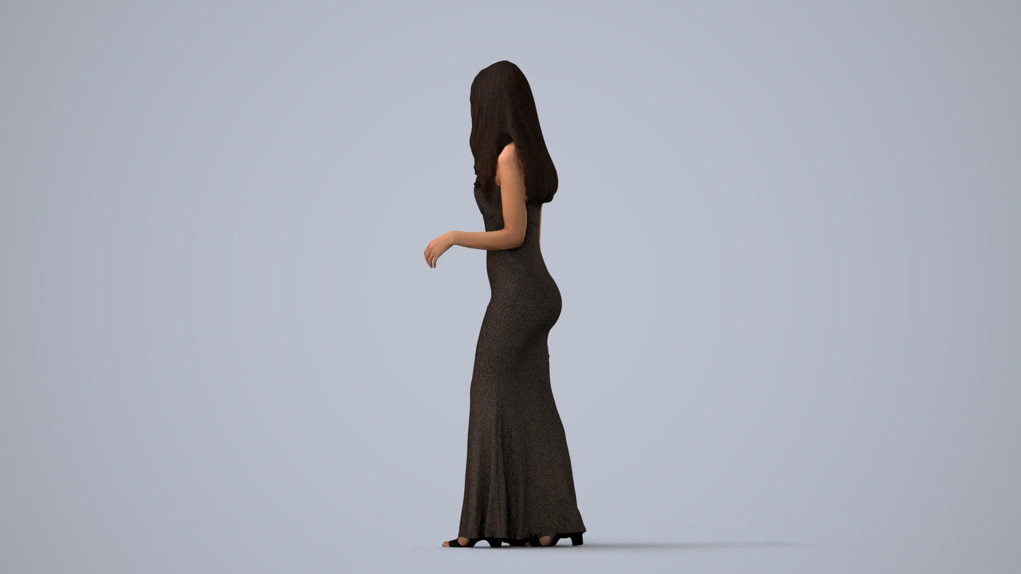 3D people model woman formal walking, scanned human for 3ds Max rendering, three-quarter view render