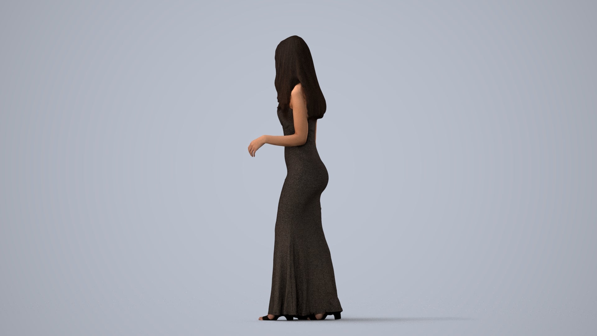3D people model woman formal walking, scanned human for 3ds Max rendering, three-quarter view render