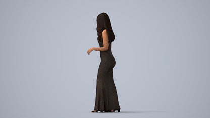 3D people model woman formal walking, scanned human for 3ds Max rendering, three-quarter view render