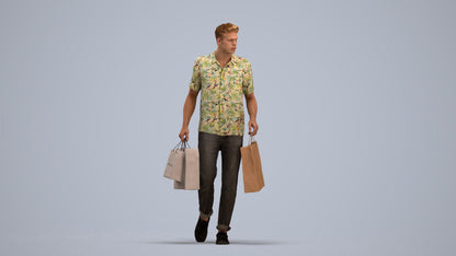 3D human model man casual shopping, photogrammetry scanned person for archviz, standing pose render