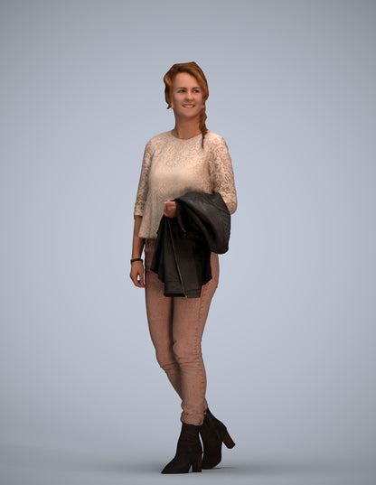 3D people model woman casual walking, scanned human for 3ds Max rendering