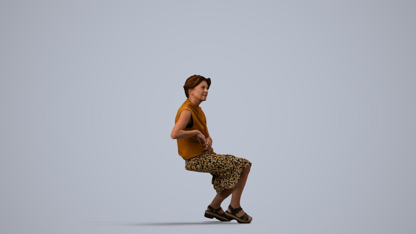 3D scanned woman sitting casual, photorealistic archviz people for Enscape and SketchUp, side view render