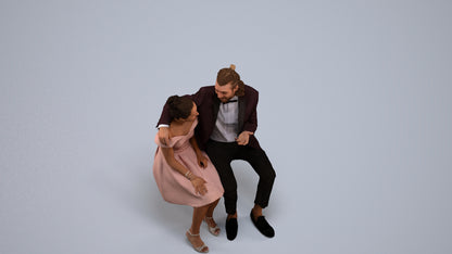 3D human model woman formal sitting, photogrammetry scanned person for archviz, back view render