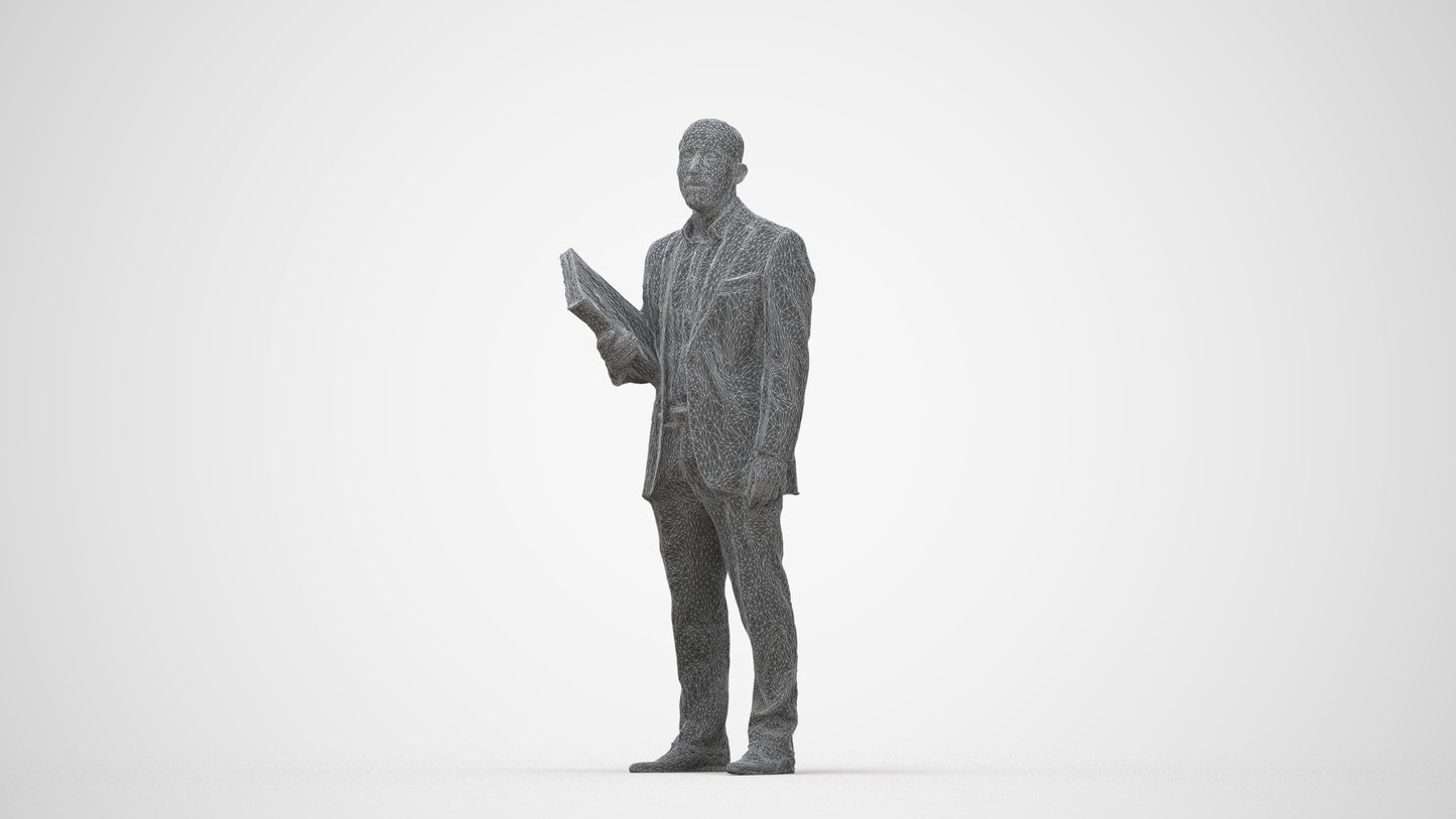 3D scanned man business, photorealistic archviz people for Enscape and SketchUp, wireframe back view