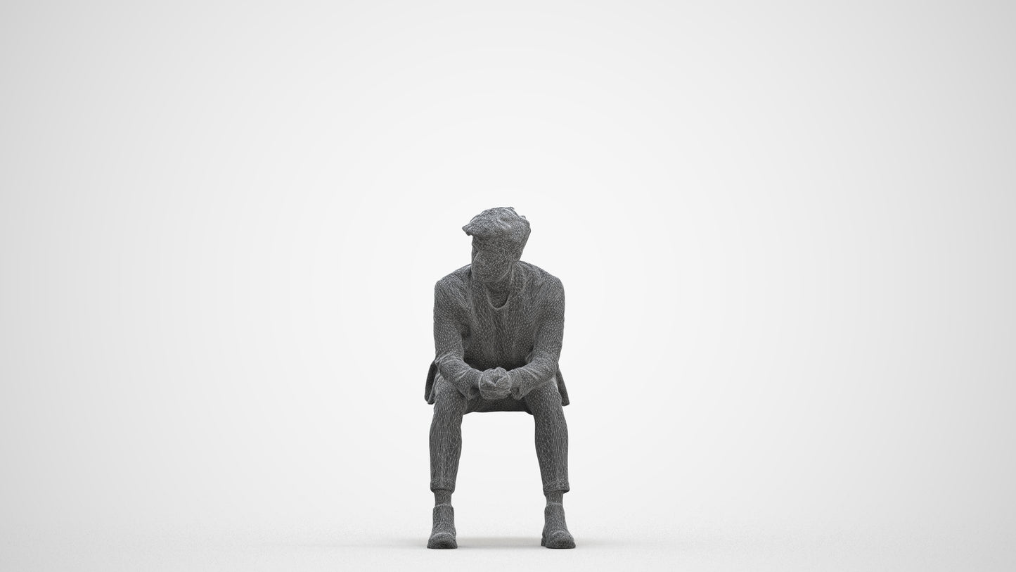 photogrammetry 3D man business sitting, realistic human model archviz FBX, three-quarter front view render