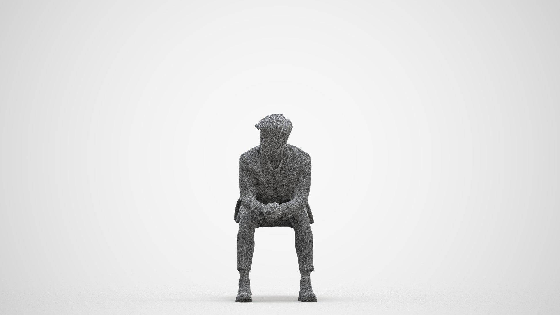photogrammetry 3D man business sitting, realistic human model archviz FBX, three-quarter front view render