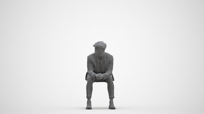photogrammetry 3D man business sitting, realistic human model archviz FBX, three-quarter front view render