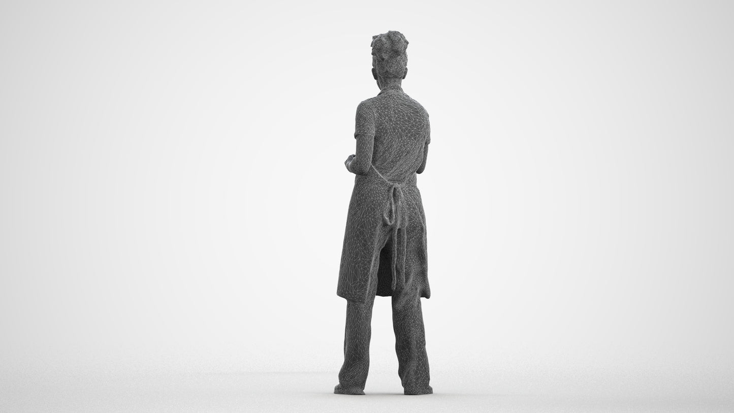 photogrammetry 3D woman hospitality, realistic human model archviz FBX, wireframe front view