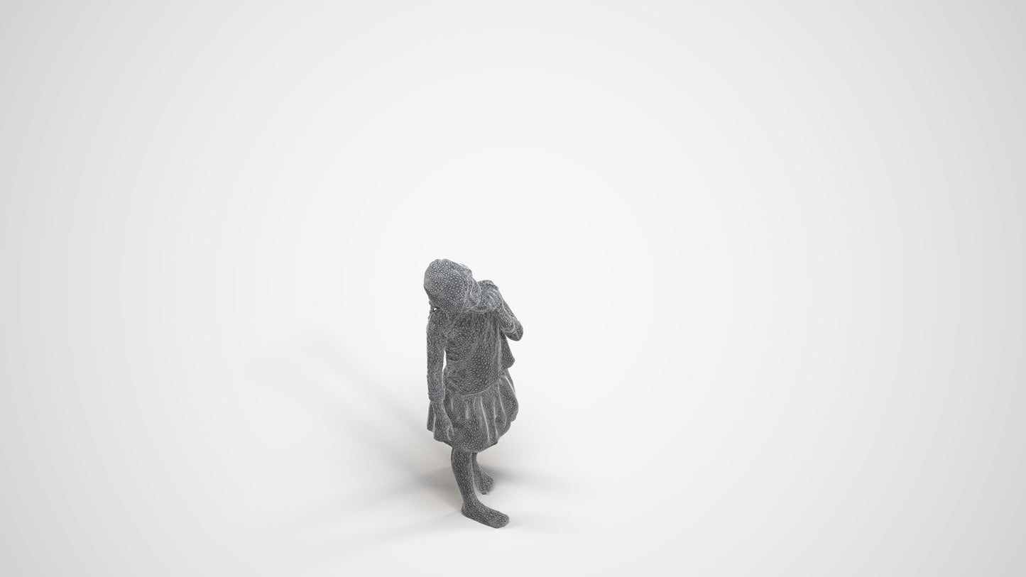 photogrammetry 3D girl kids, realistic human model archviz FBX, wireframe three-quarter view