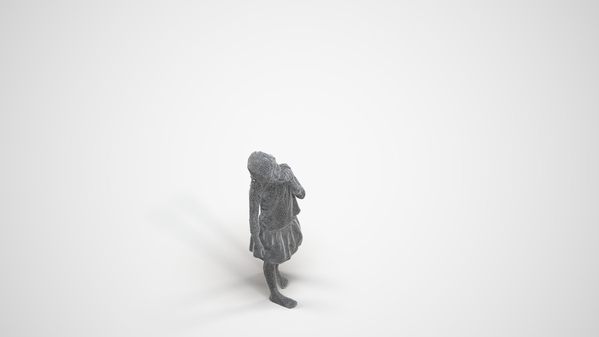 photogrammetry 3D girl kids, realistic human model archviz FBX, wireframe three-quarter view