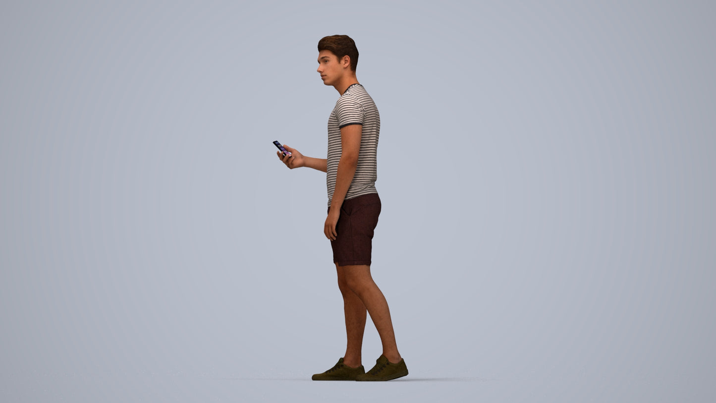 realistic 3D human man casual standing, archviz people FBX OBJ for Blender, top-down view render