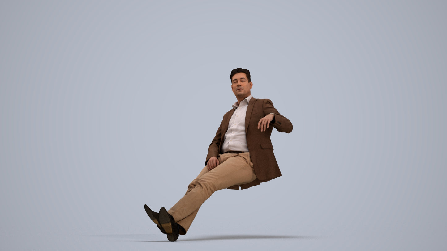 3D human model man business, photogrammetry scanned person for archviz, standing pose render