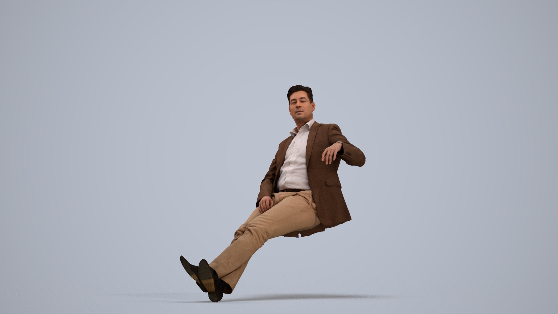 3D human model man business, photogrammetry scanned person for archviz, standing pose render