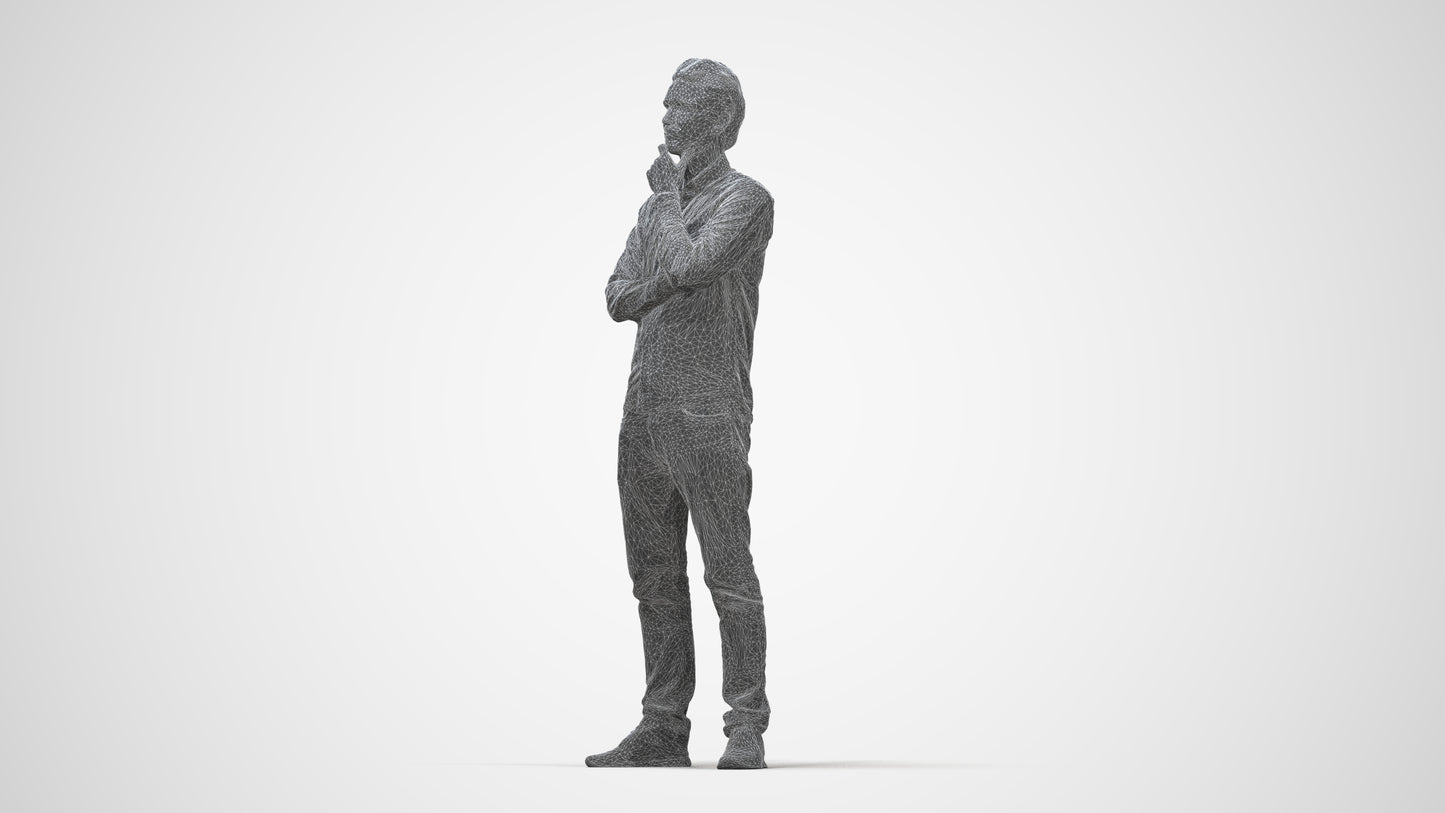3D scanned man standing casual, photorealistic archviz people for Enscape and SketchUp, wireframe back view