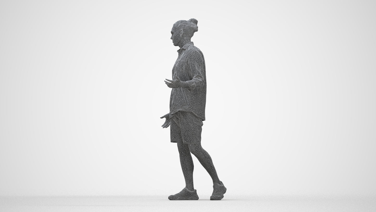 scanned 3D man casual walking, photogrammetry people for Enscape and V-Ray, wireframe back view
