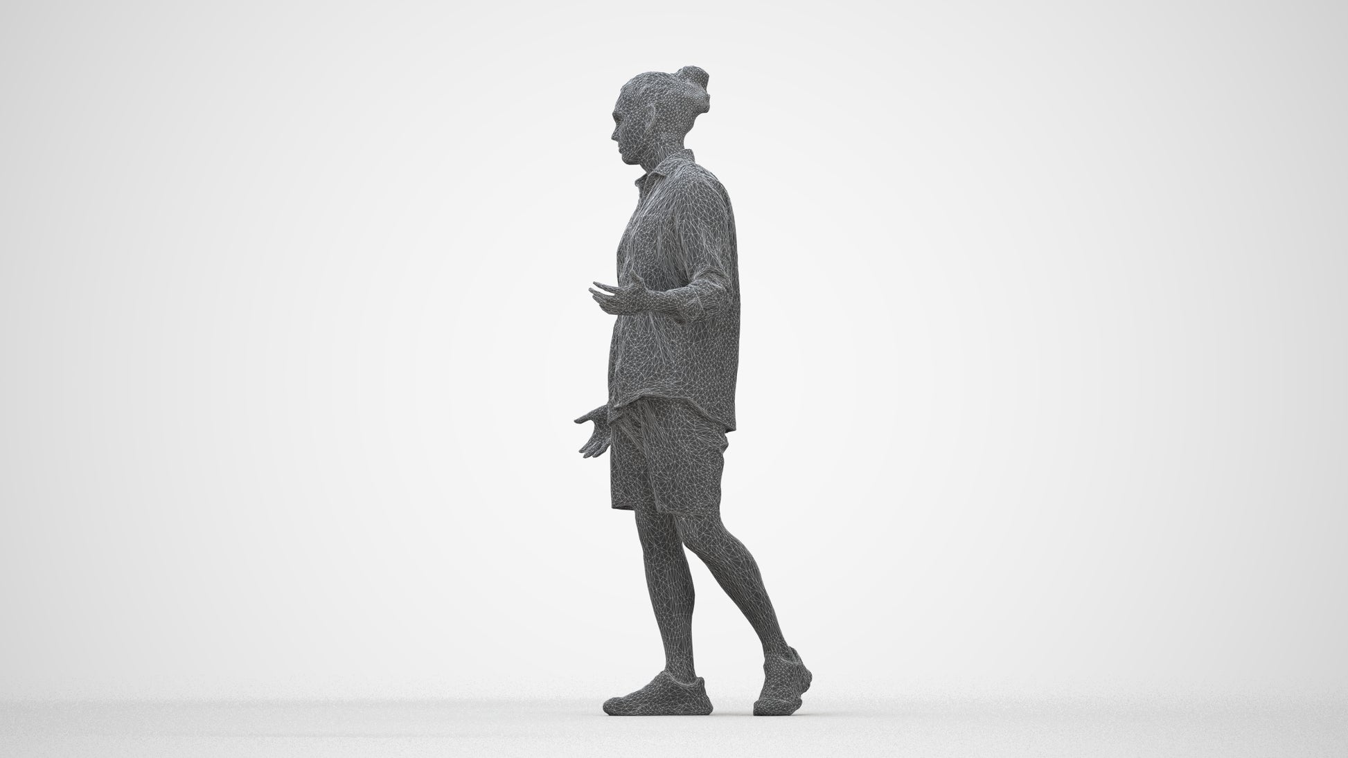 scanned 3D man casual walking, photogrammetry people for Enscape and V-Ray, wireframe back view
