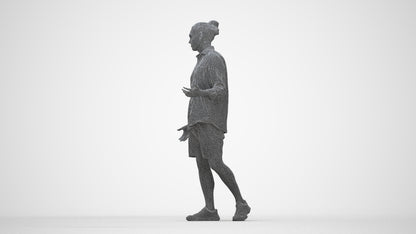 scanned 3D man casual walking, photogrammetry people for Enscape and V-Ray, wireframe back view