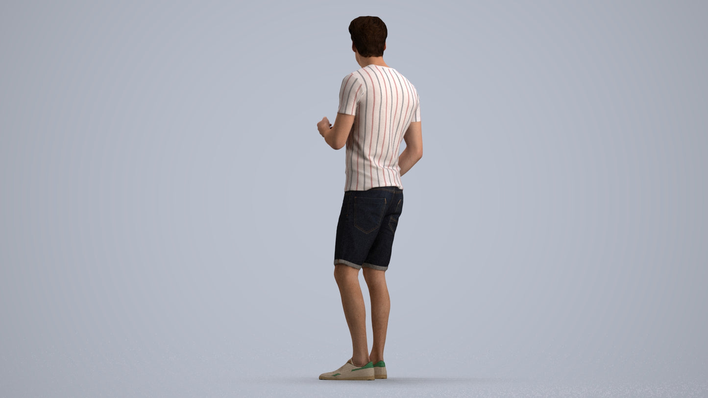 realistic 3D man casual standing, scanned archviz people for Blender and 3ds Max, front view render